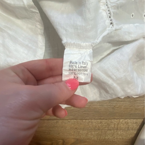 Terzo Millennio White Linen Floral Eyelet Blouse - Picture 6 of 7